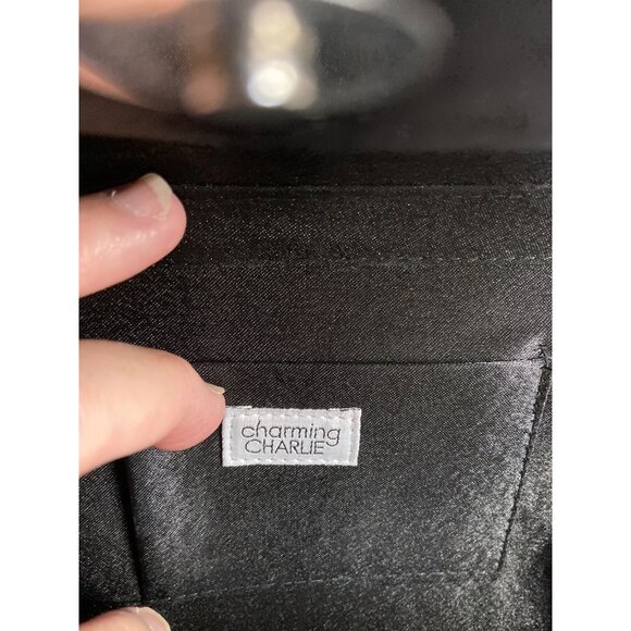 Charming Charlie Black Satin Pleated Clutch Purse - Picture 4 of 5